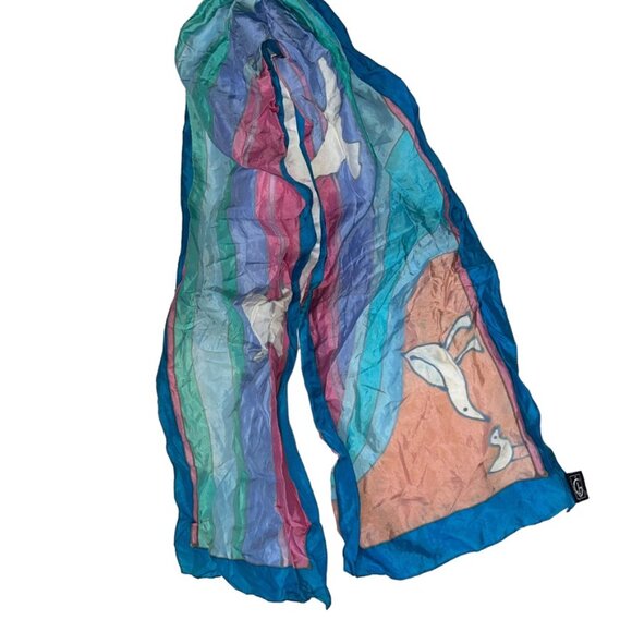 JG Silks Vintage Painted birds blues scarf 10x55 RARE Art to Wear - Picture 2 of 7